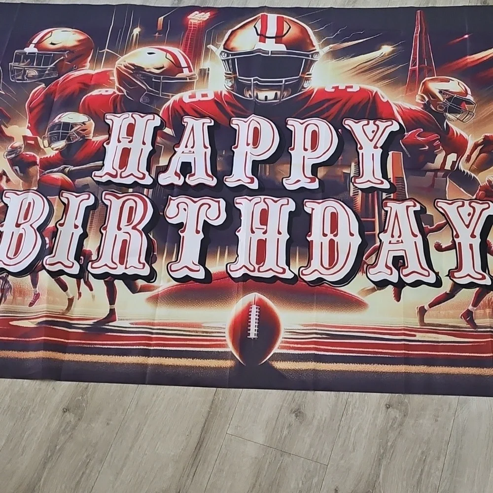 Red and Gold Football Cake Toppers Party Supplies And Banner